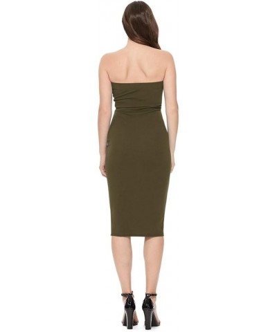 Women's Casual Solid Comfy Sexy Strapless Midi Bodycon Tube Dress/Made in USA Hdr00576 Olive $10.79 Dresses