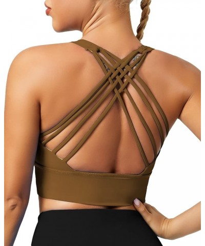 Strappy Sports Bras for Women, Padded Yoga Bra Criss-Cross Back Longline Workout Tank Tops Coffee $11.95 Lingerie