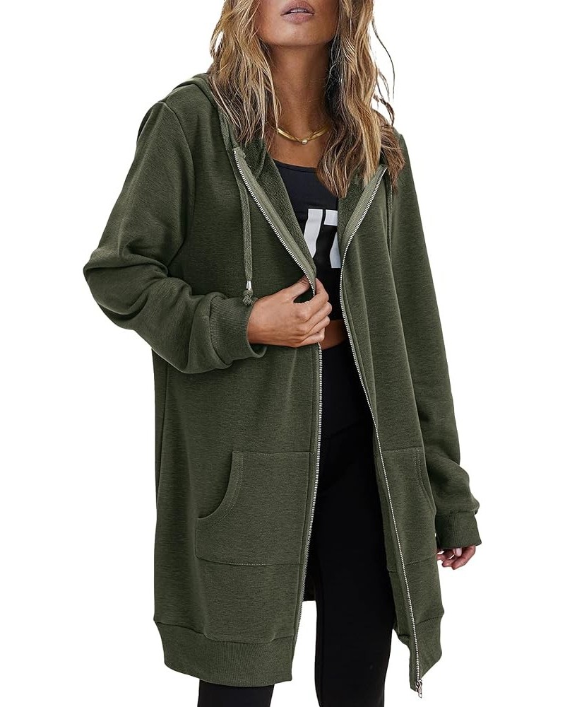 Womens Zip Up Hoodies Long Sleeve Fall Hooded Lightweight Tunic Sweatshirt Oversize Fleece Jacket With Pockets Army Green $23...