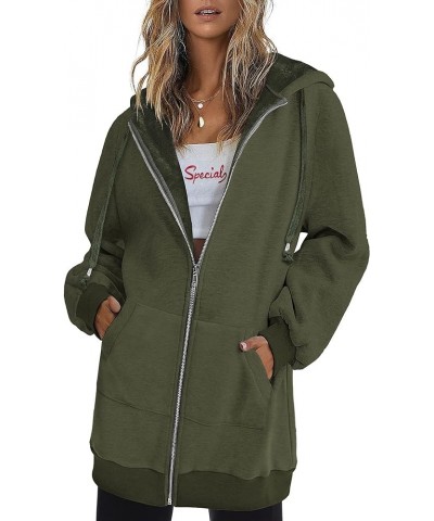 Womens Zip Up Hoodies Long Sleeve Fall Hooded Lightweight Tunic Sweatshirt Oversize Fleece Jacket With Pockets Army Green $23...