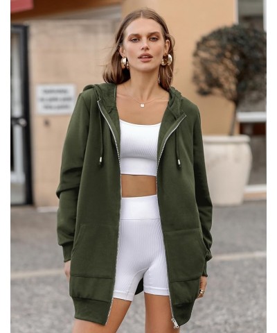 Womens Zip Up Hoodies Long Sleeve Fall Hooded Lightweight Tunic Sweatshirt Oversize Fleece Jacket With Pockets Army Green $23...