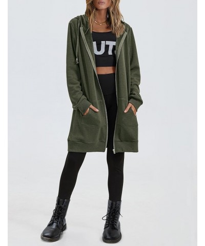 Womens Zip Up Hoodies Long Sleeve Fall Hooded Lightweight Tunic Sweatshirt Oversize Fleece Jacket With Pockets Army Green $23...