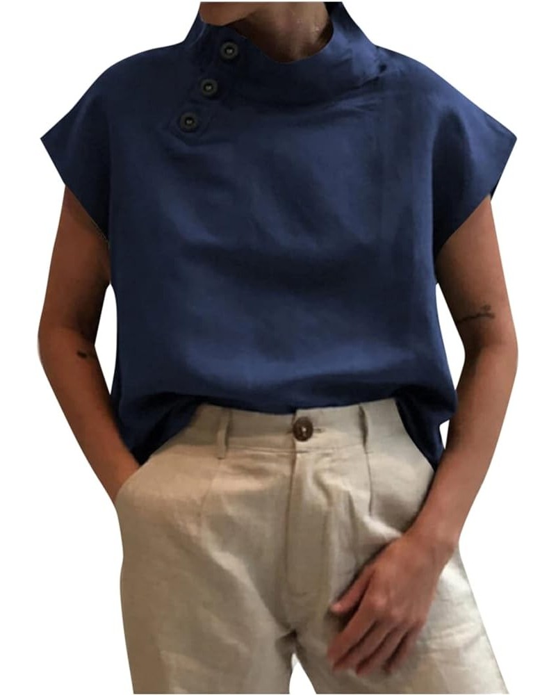 Empire Waist Short Sleeve Tee for Women Casual Summer Work Cool Turtleneck T Shirt Solid Color Fitted Button 24royal Blue $9....