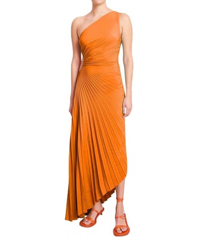 Women Summer Casual Dresses 2023 One Shoulder Hollow Out Irregular Pleated Maxi Long Dresses Cocktail Party Orange $10.19 Dre...