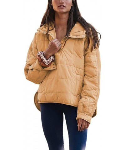 Women's Oversized Pullover Puffer Jacket Quilted Lightweight Long Sleeve Winter Warm Hoodies Coat Camel $26.99 Jackets