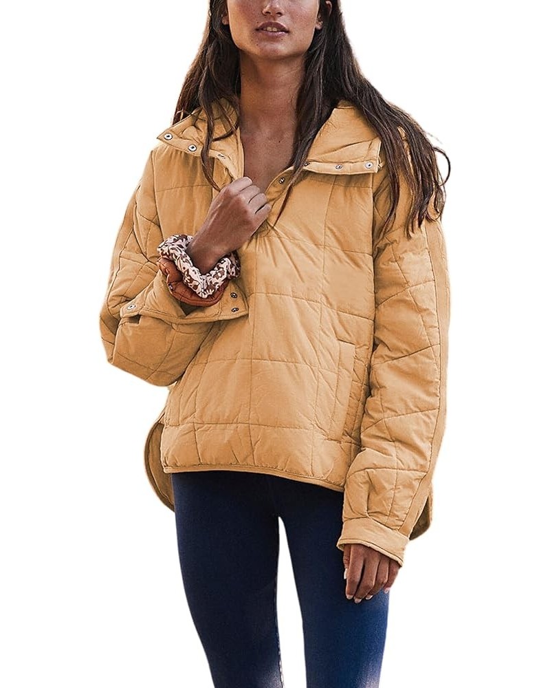 Women's Oversized Pullover Puffer Jacket Quilted Lightweight Long Sleeve Winter Warm Hoodies Coat Camel $26.99 Jackets