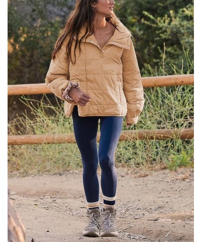 Women's Oversized Pullover Puffer Jacket Quilted Lightweight Long Sleeve Winter Warm Hoodies Coat Camel $26.99 Jackets