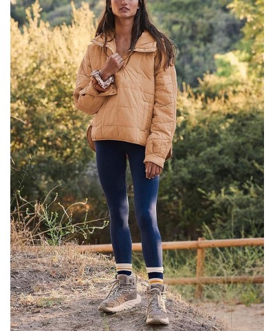 Women's Oversized Pullover Puffer Jacket Quilted Lightweight Long Sleeve Winter Warm Hoodies Coat Camel $26.99 Jackets