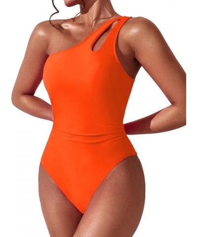 Women One Shoulder One Piece Swimsuit Tummy Control Bathing Suits Modest Full Coverage Keyhole Swimwear Orange $16.98 Swimsuits