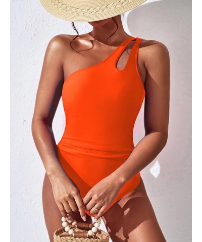 Women One Shoulder One Piece Swimsuit Tummy Control Bathing Suits Modest Full Coverage Keyhole Swimwear Orange $16.98 Swimsuits