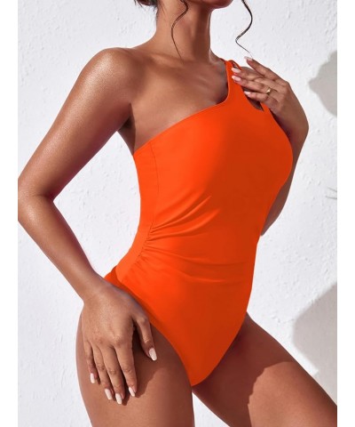 Women One Shoulder One Piece Swimsuit Tummy Control Bathing Suits Modest Full Coverage Keyhole Swimwear Orange $16.98 Swimsuits