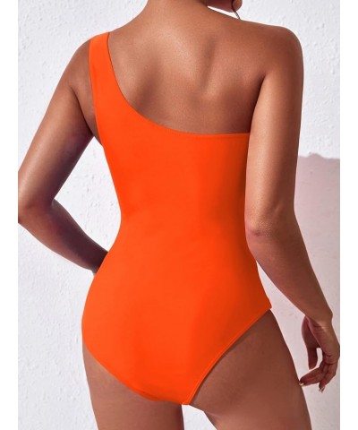 Women One Shoulder One Piece Swimsuit Tummy Control Bathing Suits Modest Full Coverage Keyhole Swimwear Orange $16.98 Swimsuits