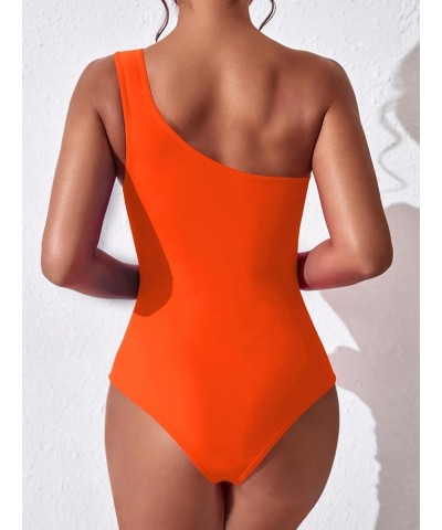 Women One Shoulder One Piece Swimsuit Tummy Control Bathing Suits Modest Full Coverage Keyhole Swimwear Orange $16.98 Swimsuits