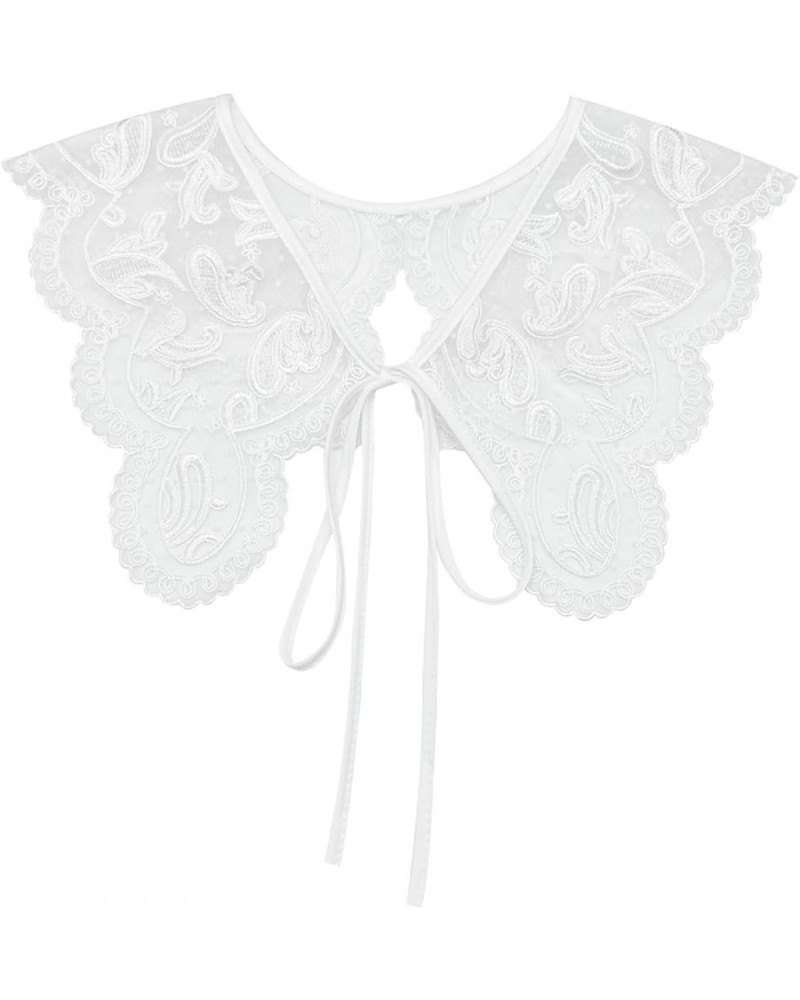 Retro Hollow Out Lace Floral False Collar Detachable Fake Collar for Women Girl Wl_floral White Tie $7.50 Blouses