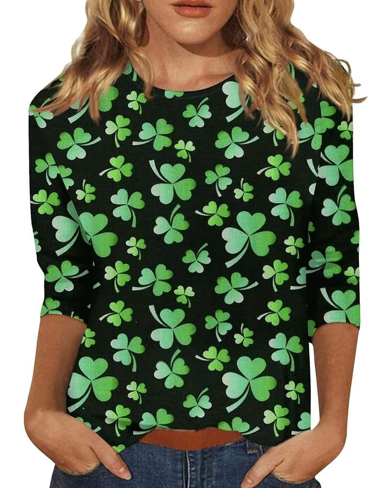 Womens St Patricks Day Shirt 3/4 Sleeve Summer Tops Casual Loose Blouses Trendy Graphic Tees Fashion Easter Outfit Vacation-g...