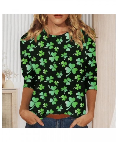 Womens St Patricks Day Shirt 3/4 Sleeve Summer Tops Casual Loose Blouses Trendy Graphic Tees Fashion Easter Outfit Vacation-g...