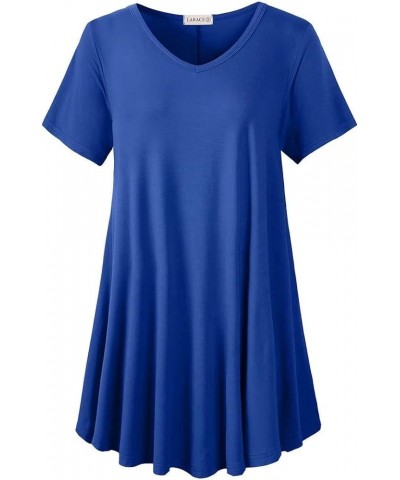 Casual Tops for Womens Summer Clothes Loose Fit Short Sleeve Shirts Flowy V Neck Tunic Plus Size Blouse Royal Blue $14.49 Tops