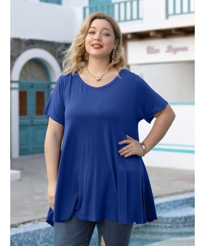 Casual Tops for Womens Summer Clothes Loose Fit Short Sleeve Shirts Flowy V Neck Tunic Plus Size Blouse Royal Blue $14.49 Tops