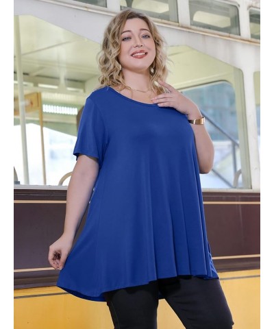 Casual Tops for Womens Summer Clothes Loose Fit Short Sleeve Shirts Flowy V Neck Tunic Plus Size Blouse Royal Blue $14.49 Tops