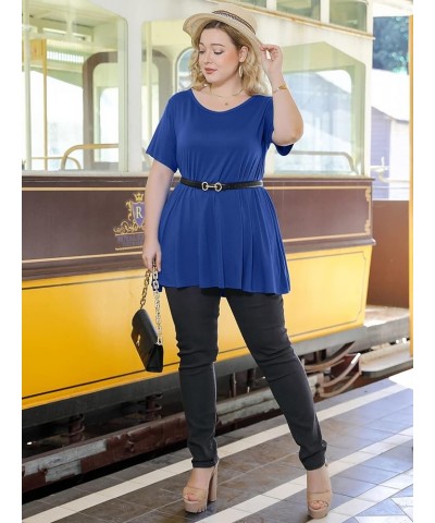 Casual Tops for Womens Summer Clothes Loose Fit Short Sleeve Shirts Flowy V Neck Tunic Plus Size Blouse Royal Blue $14.49 Tops