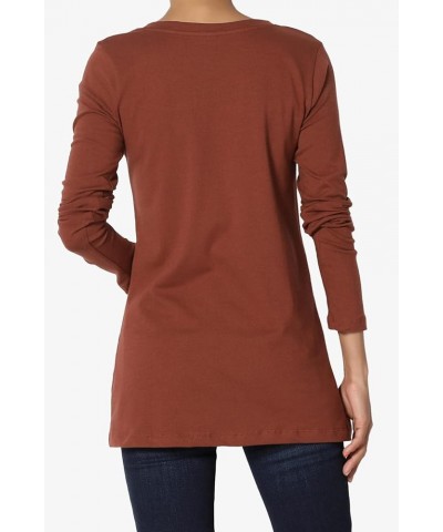 S~3X V-Neck Long Sleeve Top Stretch Cotton Relaxed Slim Fit T-Shirt Dark Rust $10.63 T-Shirts