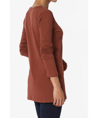 S~3X V-Neck Long Sleeve Top Stretch Cotton Relaxed Slim Fit T-Shirt Dark Rust $10.63 T-Shirts