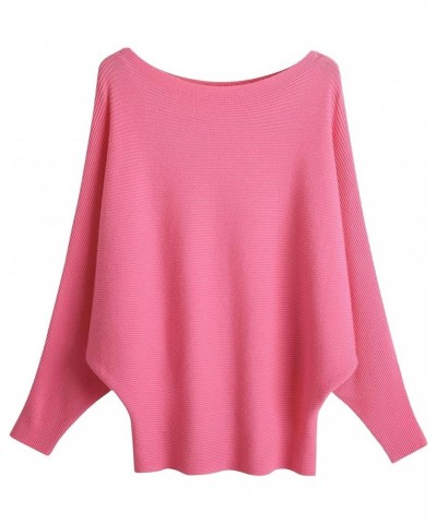 Women Girl's Boat Neck Batwing Sleeves Dolman Knitted Sweaters and Pullovers Tops One Size Rose $17.28 Sweaters