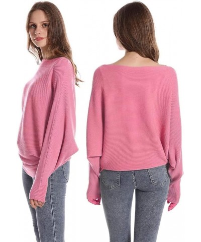 Women Girl's Boat Neck Batwing Sleeves Dolman Knitted Sweaters and Pullovers Tops One Size Rose $17.28 Sweaters