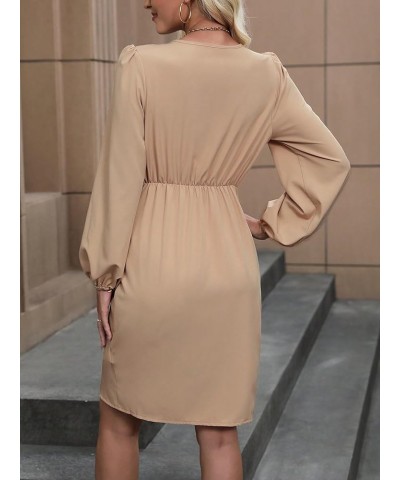 Womens Long Sleeve Dresses Wrap V Neck Ruffle Mini Short Dress Beige $14.35 Dresses