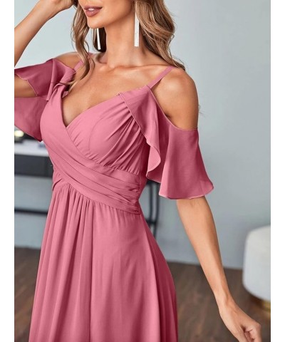 Women's Cold Shoulder Chiffon Bridesmaid Dresses Long with Slit Formal Party Dress for Junior SK95 Dusty Purple $25.30 Dresses