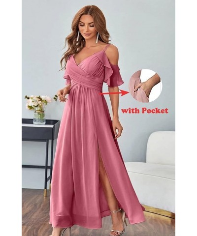 Women's Cold Shoulder Chiffon Bridesmaid Dresses Long with Slit Formal Party Dress for Junior SK95 Dusty Purple $25.30 Dresses