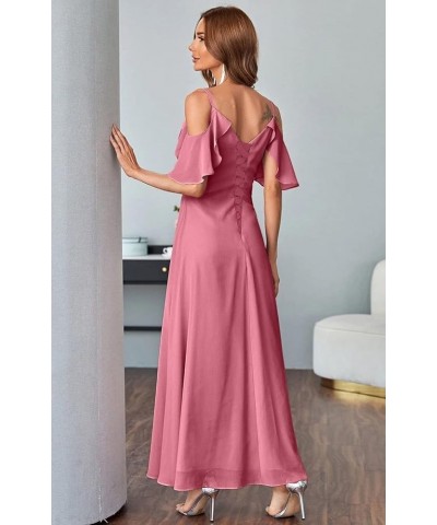 Women's Cold Shoulder Chiffon Bridesmaid Dresses Long with Slit Formal Party Dress for Junior SK95 Dusty Purple $25.30 Dresses