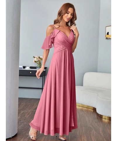 Women's Cold Shoulder Chiffon Bridesmaid Dresses Long with Slit Formal Party Dress for Junior SK95 Dusty Purple $25.30 Dresses