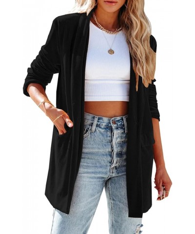 Womens Velvet Long Sleeve Jacket Casual Open Front Lapel Collar Cardigan Velvet Blazers Coat Black $17.27 Blazers