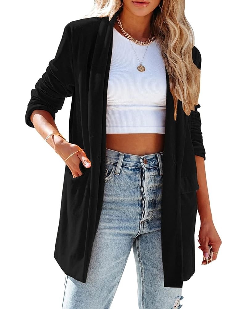 Womens Velvet Long Sleeve Jacket Casual Open Front Lapel Collar Cardigan Velvet Blazers Coat Black $17.27 Blazers