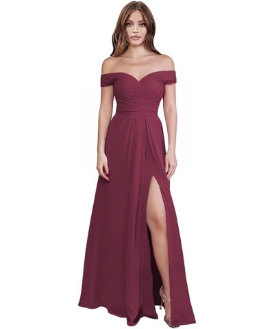 Women's Off Shoulder Bridesmaid Dresses Long with Slit A-line Chiffon Formal Dress for Wedding Desert Rose $28.08 Dresses