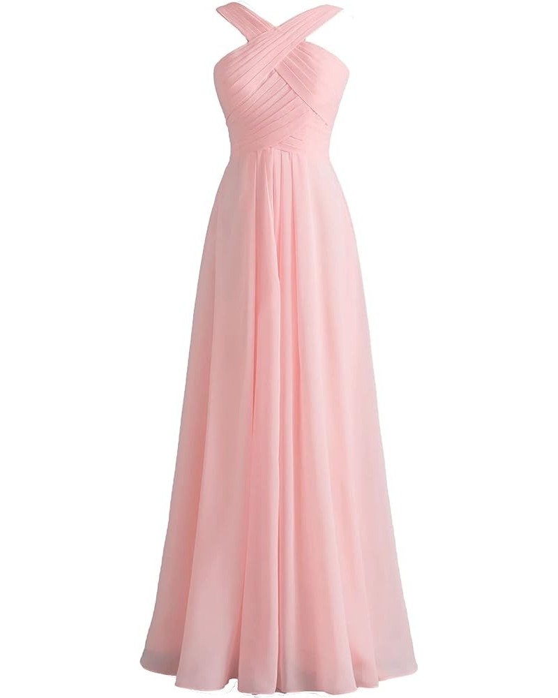 Sexy Crisscross Neck Chiffon Bridesmaid Dresses Long Pleated Formal Prom Dresses Wedding Party Gowns for Women Nude Pink $33....