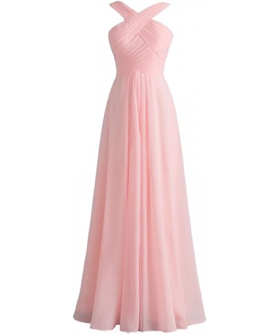 Sexy Crisscross Neck Chiffon Bridesmaid Dresses Long Pleated Formal Prom Dresses Wedding Party Gowns for Women Nude Pink $33....