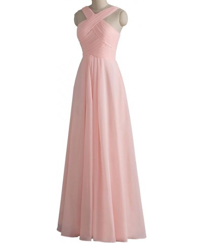 Sexy Crisscross Neck Chiffon Bridesmaid Dresses Long Pleated Formal Prom Dresses Wedding Party Gowns for Women Nude Pink $33....