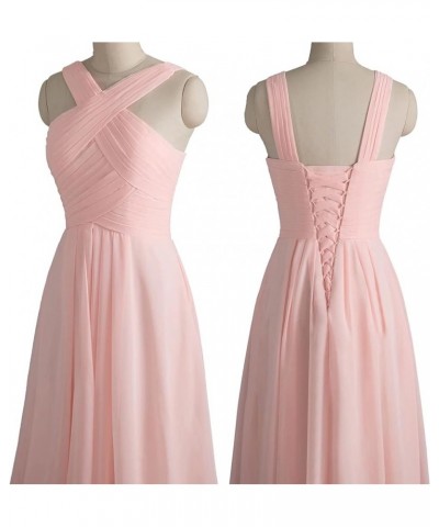 Sexy Crisscross Neck Chiffon Bridesmaid Dresses Long Pleated Formal Prom Dresses Wedding Party Gowns for Women Nude Pink $33....