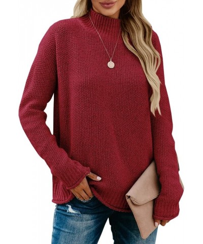 Womens Turtleneck Oversized Sweaters Chunky Long Sleeve Loose Casual Pullover Slouchy Knit Jumper Tops Wine Red $25.79 Sweaters