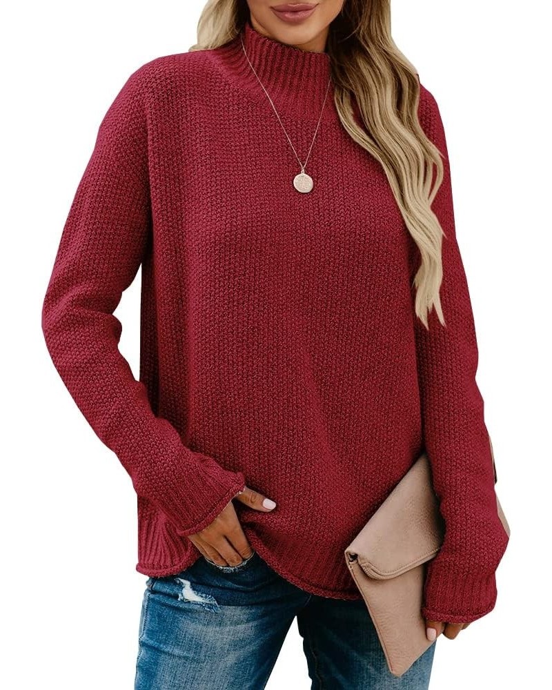 Womens Turtleneck Oversized Sweaters Chunky Long Sleeve Loose Casual Pullover Slouchy Knit Jumper Tops Wine Red $25.79 Sweaters