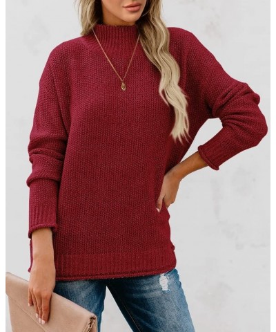 Womens Turtleneck Oversized Sweaters Chunky Long Sleeve Loose Casual Pullover Slouchy Knit Jumper Tops Wine Red $25.79 Sweaters