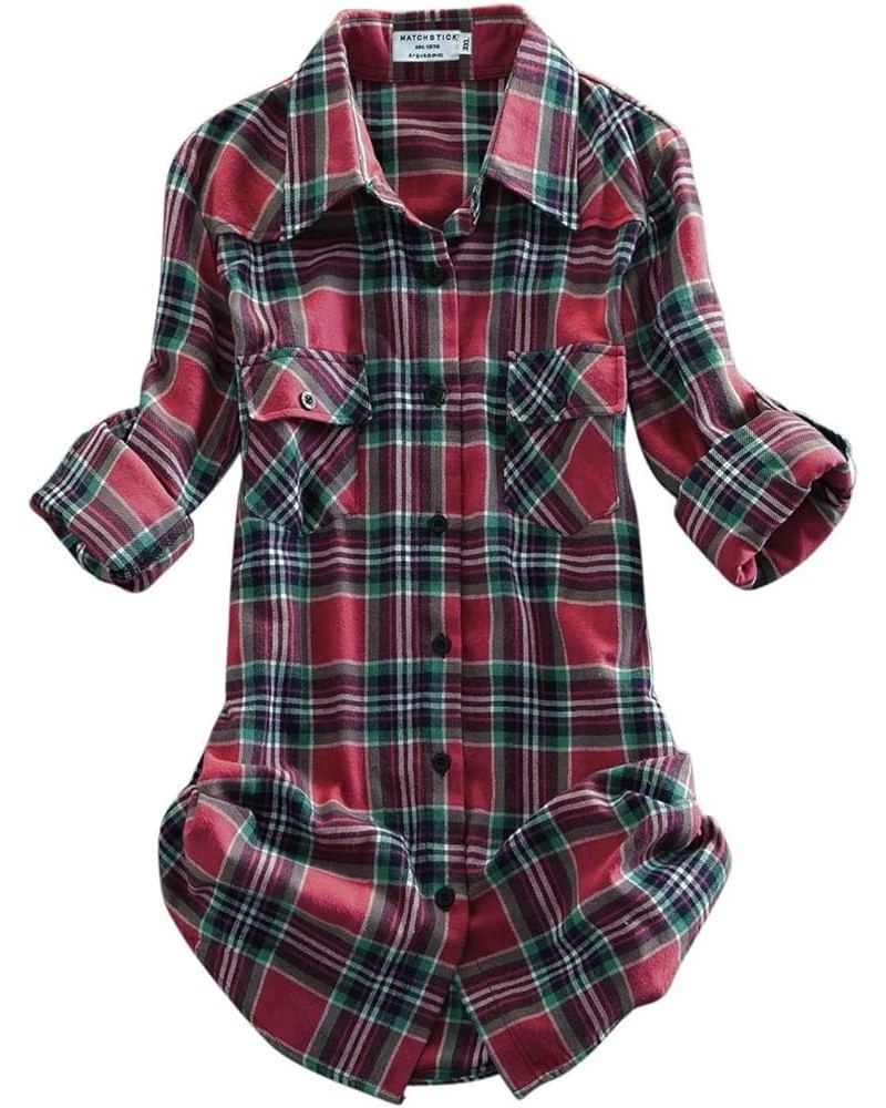 Women's Long Sleeve Flannel Plaid Shirt 2021 Checks14 $11.07 Blouses