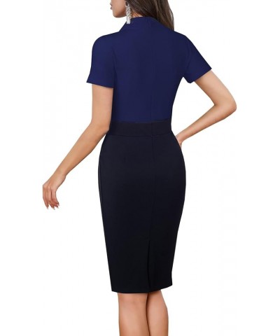 Women's Casual Work Dress Short Sleeves Office Professional Business Formal Midi Bodycon Pencil Dresses Navy $20.51 Dresses