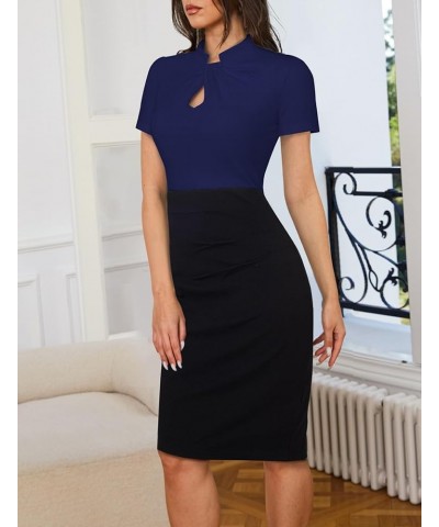 Women's Casual Work Dress Short Sleeves Office Professional Business Formal Midi Bodycon Pencil Dresses Navy $20.51 Dresses