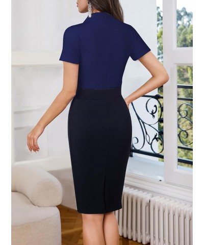 Women's Casual Work Dress Short Sleeves Office Professional Business Formal Midi Bodycon Pencil Dresses Navy $20.51 Dresses