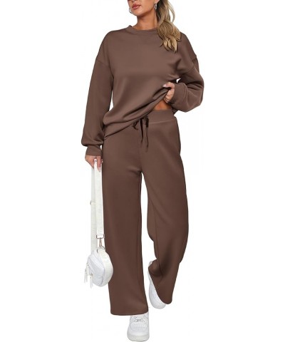 Women's 2 Piece Outfits 2024 Fall Long Sleeve Pullover Tops And Long Pants Lounge Sets Tracksuit Brown $30.79 Activewear