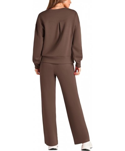 Women's 2 Piece Outfits 2024 Fall Long Sleeve Pullover Tops And Long Pants Lounge Sets Tracksuit Brown $30.79 Activewear