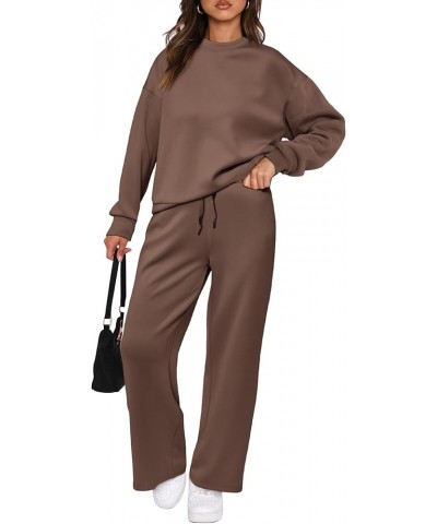 Women's 2 Piece Outfits 2024 Fall Long Sleeve Pullover Tops And Long Pants Lounge Sets Tracksuit Brown $30.79 Activewear